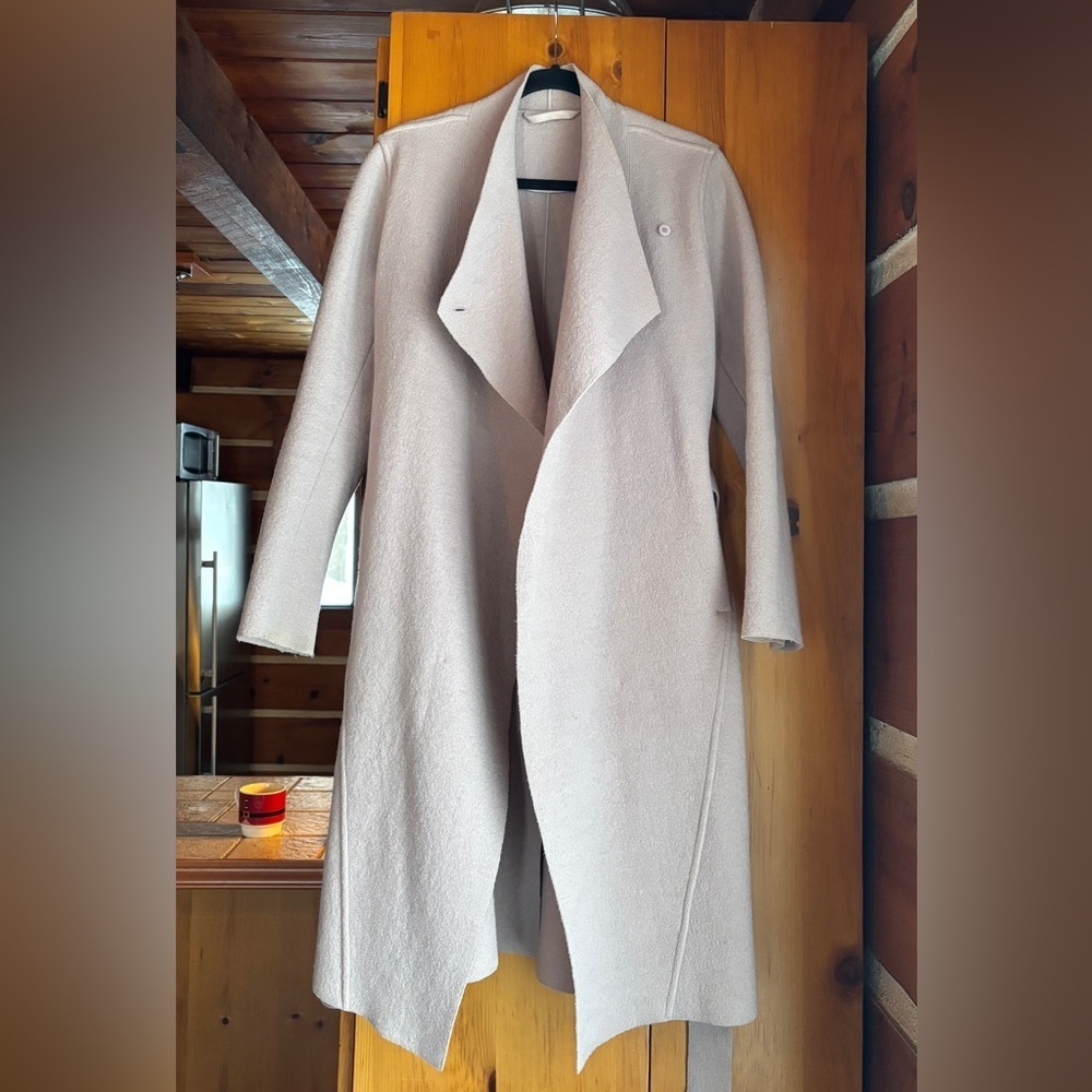 Light blush pink Wool Coat, Belted - Picture 3 of 14